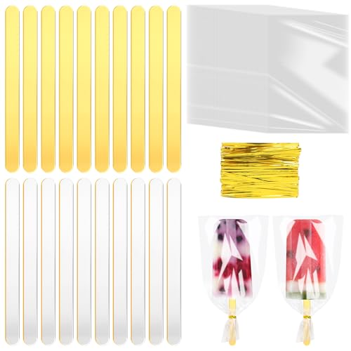 Coitak 100 + 100 Stück Acryl-Stiele mit Beuteln, Bändern, goldfarbene Eisstiele, Spiegel, Glitzer, wiederverwendbar, für Süßigkeiten, Kuchen, Familienfeier, DIY, 11,4 cm Coitak 100 + 100 Stück Acryl-Stiele mit Beuteln, Bändern, goldfarbene Eisstiele, Spiegel, Glitzer, wiederverwendbar, für Süßigkeiten, Kuchen, Familienfeier, DIY, 11,4 cm von Coitak