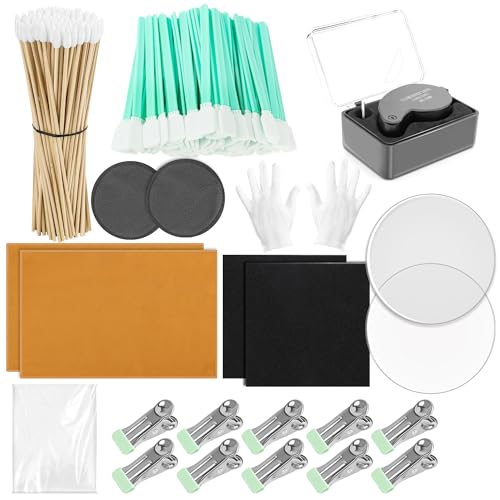 Coitak 320-teiliges Karten-Reinigungsset, Sammelkarten-Abflachungs-Set enthält Acrylscheiben, Vergrößerungsgerät, Kartenfolien, Kartenmatten, Wattestäbchen, Wildledertücher, Federklammern, Handschuhe von Coitak