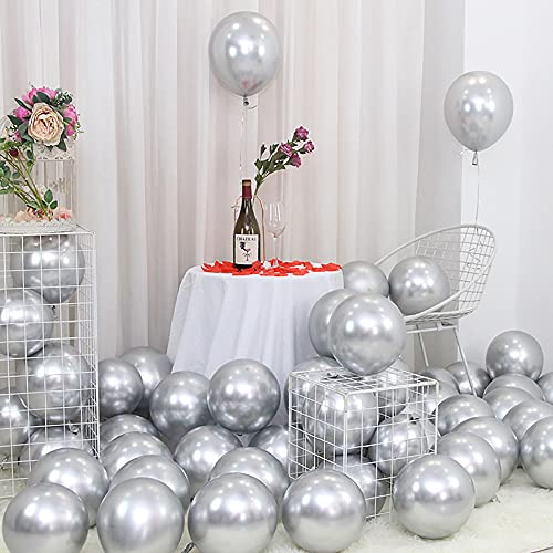100 Stück 5 Zoll Metallisch Ballons, Glänzender silberner Latex Luftballons für Geburtstag, Hochzeit, Fiesta Party Dekoration von Cojoy