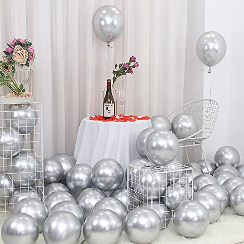 100 Stück 5 Zoll Metallisch Ballons, Glänzender silberner Latex Luftballons für Geburtstag, Hochzeit, Fiesta Party Dekoration 100 Stück 5 Zoll Metallisch Ballons, Glänzender silberner Latex Luftballons für Geburtstag, Hochzeit, Fiesta Party Dekoration von Cojoy