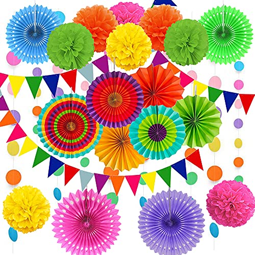 Cojoy 21 Stück Party Dekorationsset, hängende Papier fächer, pompons Blumen, Papier Wimpel und Punktekette für Geburtstag, Hochzeit, Babyparty, Fiesta Party dekoration Cojoy 21 Stück Party Dekorationsset, hängende Papier fächer, pompons Blumen, Papier Wimpel und Punktekette für Geburtstag, Hochzeit, Babyparty, Fiesta Party dekoration von Cojoy
