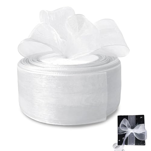 Weißes Band, Organzaband, Geschenkband, durchscheinendes Chiffonband, für Geschenkverpackungen, Schleifen, Weihnachtsband, Kuchen, Hochzeit, Basteln, Autoband, Dekoration, Jubiläumsdekoration, 4 cm x von Cokoozoo