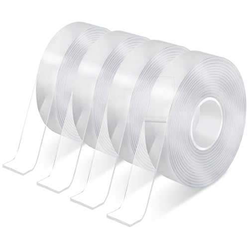 Cokshy 4 Rollen Doppelseitiges Klebeband Extra Stark, 20MM Transparent Nano Tape, Doppelseitiges Klebeband Ablösbar für Büro Küche Bad Fotos Poster Einfügen (3 Meter) von Cokshy