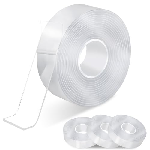Cokshy 4 Rollen Doppelseitiges Klebeband Extra Stark, 30MM Transparent Nano Tape, Doppelseitiges Klebeband Ablösbar für Büro Küche Bad Fotos Poster Einfügen (3 Meter) von Cokshy