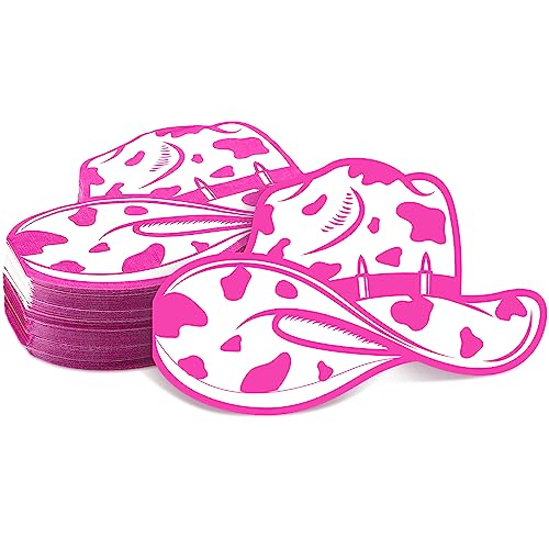 Colarr 100 Stück rosa Kuh Print Servietten Hochzeit Junggesellinnenabschied Dekorationen Cowgirl Hut Servietten Disco Cowgirl Dekor Kuh Servietten für Brautdusche Last Rodeo Geburtstag, 2-lagig, 12,7 von Colarr