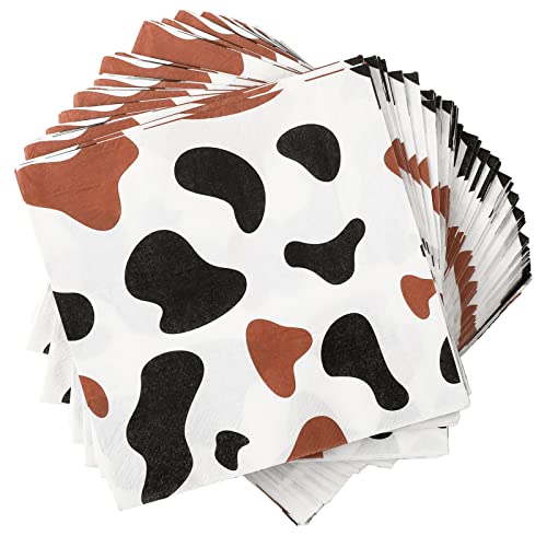 Colarr Servietten mit Kuhdruck, 2 Schichten, Kuhdruck, Partyzubehör, braunes Bauernhoftier-Party-Servietten, Hochland-Seidenpapier für Tiermotive, Geburtstag, Westerndusche, 12,7 x 12,7 cm, 100 Stück von Colarr
