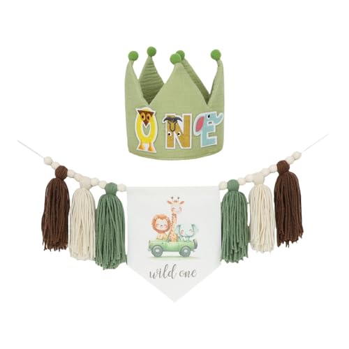 Colcolo 1 Geburtstagsfeier Dekorationen Hochtaster Banner Feier Hängende Ornament Crown Hut mit Holzperle Quasten Girlande, mit Cartoonhut von Colcolo