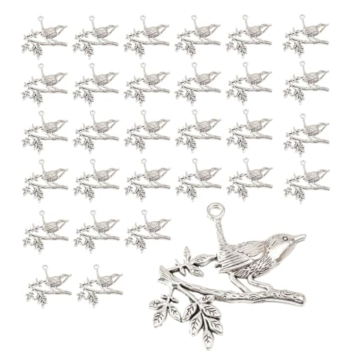 Colcolo 30 Stück Vogel auf AST Charms, Geschnitzte DIY-Zubehör, Anhänger, Schmuckherstellung, Zubehör für Schlüsselanhänger, Armbänder, Halsketten, Silber Colcolo 30 Stück Vogel auf AST Charms, Geschnitzte DIY-Zubehör, Anhänger, Schmuckherstellung, Zubehör für Schlüsselanhänger, Armbänder, Halsketten, Silber von Colcolo