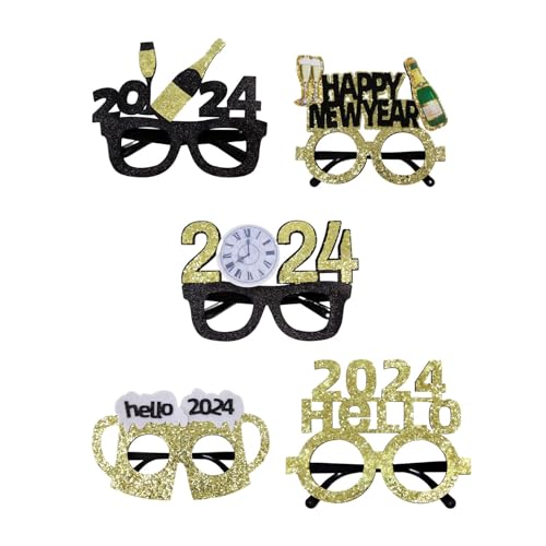 Colcolo 5 x lustige Brillenrahmen, 2024, Dekoration, Neuheit, Spielzeug, Party, Dressing, frohes neues Jahr, Brille, Fotoautomaten-Requisiten für den Urlaub von Colcolo