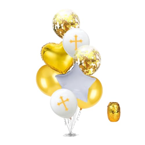 Colcolo 8 Stück Osterballons, Partyzubehör, Kreuzatmosphäre, Heiligkeit, feierliche Latexfolie für Bibelstudium, Abendessen, Gold von Colcolo