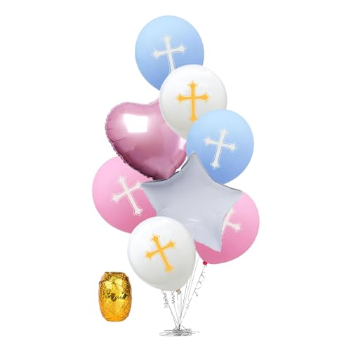 Colcolo 8 Stück Osterballons, Partyzubehör, Kreuzatmosphäre, Heiligkeit, feierliche Latexfolie für Bibelstudium, Abendessen, Pink Blau von Colcolo