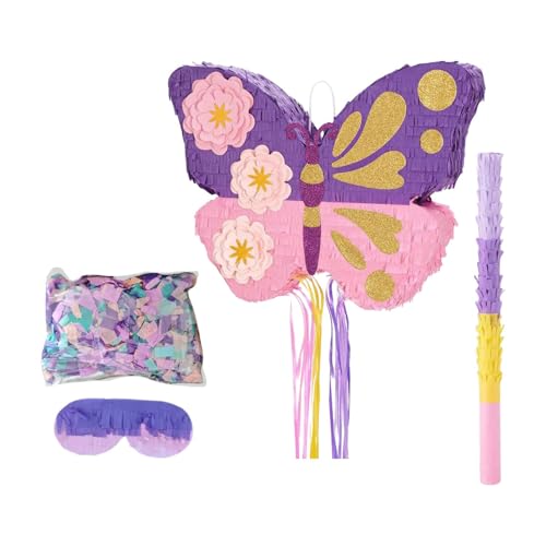 Colcolo Regenbogen-Schmetterlings-Piñata, Party-Requisiten, Party-Zubehör, Ornament-Dekoration mit Schlagstab für Feiertage, Neujahrsveranstaltungen, Mädchen von Colcolo