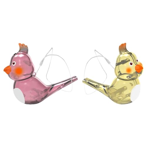 Colcolo Vogel, Cartoon-Badespielzeug mit hängendem Seil, pfeifendes Vogelruf-Spielzeug für Taschenfüller, Partyzubehör, Kindergeschenk , 2 Stück Gelb Rosa von Colcolo
