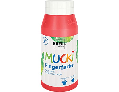 KREUL 23205 - Mucki leuchtkräftige Fingerfarbe, 750 ml in rot, auf Wasserbasis, parabenfrei, glutenfrei, laktosefrei und vegan, auswaschbar, vermalbar mit Pinsel, Schwamm, Spachtel und Fingern von KREUL