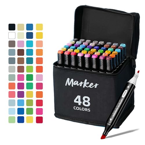 Alkohol Marker, 48 Farben Doppelseitiges Alkohol Marker Stifte Set mit Tragetasche, Graphic Marker Stifte für Kinder & Erwachsene, Kunst Marker Alkohol Stifte für Zeichnen, Illustration, Skizzieren Alkohol Marker, 48 Farben Doppelseitiges Alkohol Marker Stifte Set mit Tragetasche, Graphic Marker Stifte für Kinder & Erwachsene, Kunst Marker Alkohol Stifte für Zeichnen, Illustration, Skizzieren von Colexy