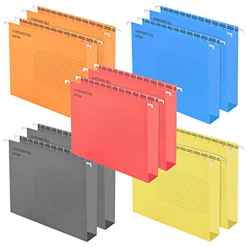 Colexy 10 Stück Hängemappe A4, Hängemappen Aufhängungs Dateiordner Kraftkarton, Bunt Hängemappen Aufbewahrung, für Schulbüro Schreibwaren Aktenschränke(5 Farbe) von Colexy
