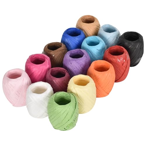 Colexy 15 Stück Raffiabast Papierband, Jede Roll 20M, natürliches Bastband Papierschnur zum Verpacken Bunte Papier-Geschenkband für Valentinstag Geschenkbox Verpackung Weben Gärtnern (15 Farben) von Colexy