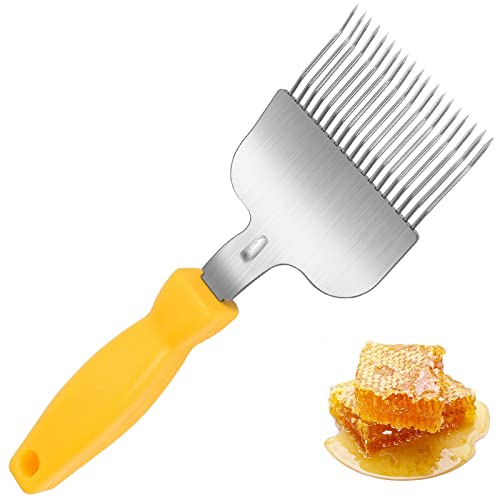 Colexy Bienen Entdeckelungs Gabel Edelstahl Imkereiausrüstung mit Kunststoffgriff Imkerkamm Messer Schaber mit 19 Zinken Bienenzucht Honig Werkzeuge (Gelb) von Colexy