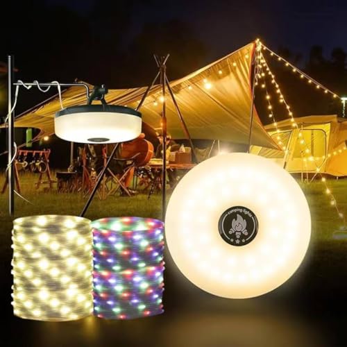 Colexy Camping Lichterketten Aufrollbar mit 8 Einstellbaren Modi, 3 in 1 Wiederaufladbar Campinglampe mit 10M Led lichterkette, Wasserdichte Tragbare Camping Lichter für Camping Wandern Zelt von Colexy