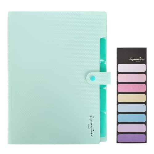 Colexy Fächermappe A4, Dokumentenmappe A4, Fächermappe mit 5 Fächern & Etiketten, Dokumentenmappe aus Kunststoff, Organisationsmappe für Rechnungen, Belege, Büro, Schule, Zuhause (Grün) von Colexy