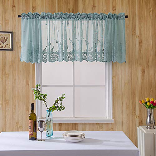Colexy Kurze Vorhänge Fenster,Scheibengardine Bistrogardine mit Spitze Kurzgardinen,Cafe Vorhang mit Stangentasche, Gardinen für Café-Küche, Wohnzimmer und Dekoration(130 * 41 cm) (Grün) von Colexy