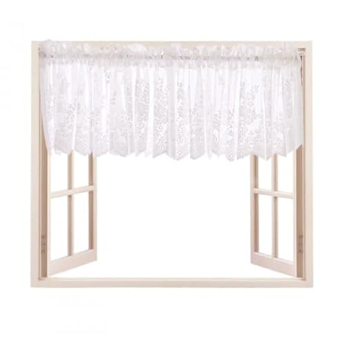 Colexy Kurze Vorhänge Fenster,Scheibengardine Bistrogardine mit Spitze Kurzgardinen,Cafe Vorhang mit Stangentasche, Küchengardinen für Café-Küche, Wohnzimmer und Dekoration(1pcs- Weiß -137 * 61cm) von Colexy