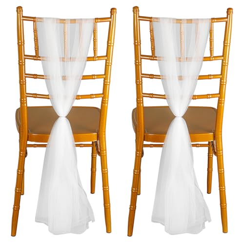 Colexy Organza Stuhlschleifen,2er Set Tüll Band,Stuhlschärpen Hochzeit Weiß, Chiffon Stuhlschärpen, Dekoband Stuhlschärpe,Weisser Deko für Stuhl, für DIY Handwerk, Hochzeit Party, 100 x150cm (Weiß) von Colexy