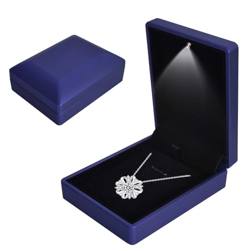 Colexy Schmuck-Geschenkbox mit LED-Licht, Samt Halskette Anhänger Armband Display Box, LED Beleuchtet Anhänger Schmuckschatulle, für Vorschläge Hochzeit Verlobung Valentinstag Geburtstag (Blau) von Colexy