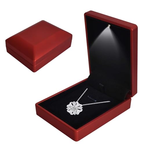 Colexy Schmuck-Geschenkbox mit LED-Licht, Samt Halskette Anhänger Armband Display Box, LED Beleuchtet Anhänger Schmuckschatulle, für Vorschläge Hochzeit Verlobung Valentinstag Geburtstag (Rot) von Colexy