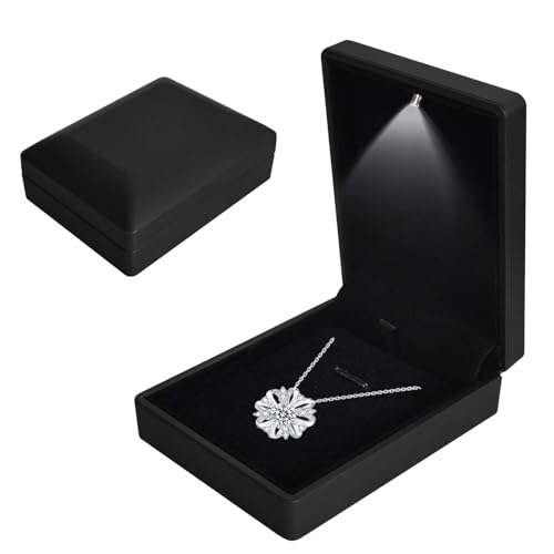 Colexy Schmuck-Geschenkbox mit LED-Licht, Samt Halskette Anhänger Armband Display Box, LED Beleuchtet Anhänger Schmuckschatulle, für Vorschläge Hochzeit Verlobung Valentinstag Geburtstag (Schwarz) von Colexy
