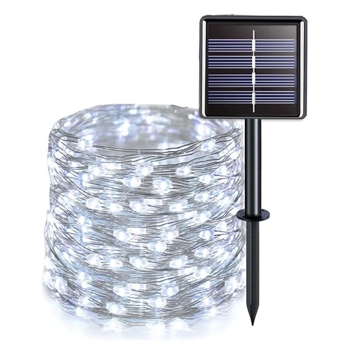Colexy Solar Lichterkette Aussen 7M 50 LED Lichterkette 8 Modus IP65 Wasserdicht Kupferdraht Solarlichterkette Kaltweiß Außen Wetterfest für Weihnachten Gartendeko Terrasse Balkon Hochzeit Party von Colexy