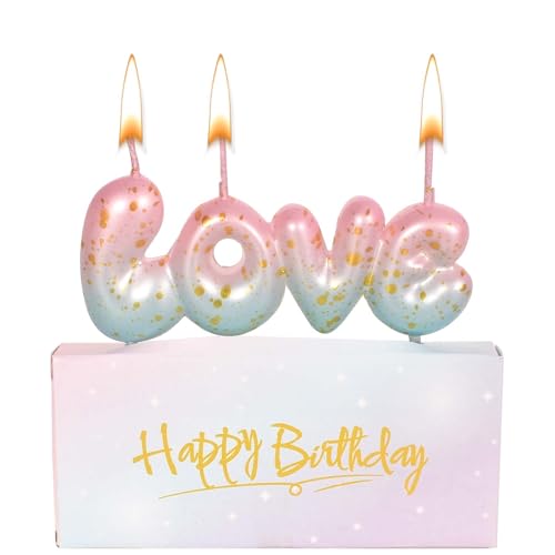 Geburtstagskerzen Buchstaben Kerzen Buchstaben Kerzen Für Torte Kerze Mit Farbverlauf Buchstaben Verzieren Rosa-Blaue Farbverlaufs-Geburtstagskerzen Dekoration Für Geburtstagsfeier (LOVE) von Colexy