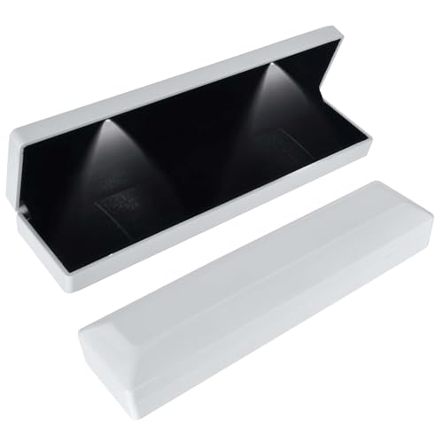 Halskette Box mit LED Licht, Anhänger Armband Kette Box, Lange Halskette Geschenkboxen, Samt Schmuck Geschenkbox mit LED-Innenbeleuchtung, für Verlobung Heiratsantrag Hochzeit, 23*5.5*3.5cm (Weiß) von Colexy
