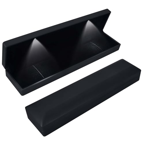 Halskette Box mit LED Licht, Anhänger Armband Kette Box, Lange Halskette Geschenkboxen, Samt Schmuck Geschenkbox mit LED-Innenbeleuchtung, für Verlobung Heiratsantrag Hochzeit, 23*5.5*3.5cm (Schwarz) Halskette Box mit LED Licht, Anhänger Armband Kette Box, Lange Halskette Geschenkboxen, Samt Schmuck Geschenkbox mit LED-Innenbeleuchtung, für Verlobung Heiratsantrag Hochzeit, 23*5.5*3.5cm (Schwarz) von Colexy
