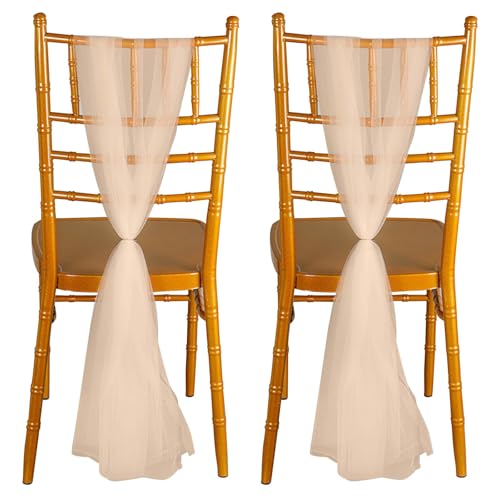 Organza Stuhlschleifen,2er Set Tüll Band,Stuhlschärpen Hochzeit Weiß, Chiffon Stuhlschärpen, Dekoband Stuhlschärpe,Weisser Deko für Stuhl, für DIY Handwerk, Hochzeit Party, 100 x150cm (Champagner) von Colexy