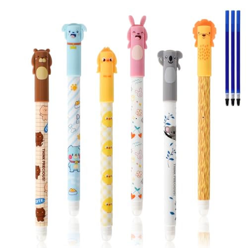 Radierbare Kugelschreiber, 6er-Pack Blaue Rollerball-Pens mit Gel-Tinte, 0,5 mm Radierbare Stifte,3 Ersatzminen, Ideal für Schüler - Geschenkidee für Schule & Büro von Colexy