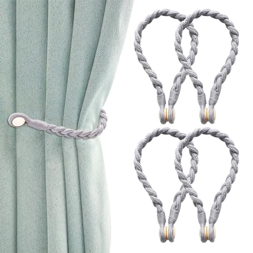 Vorhang Binder Magnet, 4 Stück Curtain Rope Buckle Vorhang Raffhalter, Weben Vorhang Halter Vorhanggurte, Raffhalter für Gardine, Vorhang Band Gardinenhalter für Haus Hotel Café Vorhänge Dekor, Grau von Colexy