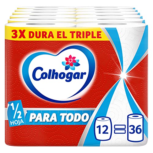 Colhogar Paratodo Maxirolls 6 x 2, Mehrzweck-Küchenpapier, Papierrollen, dreifache Lebensdauer und saugfähig, 12 Rollen von Colhogar