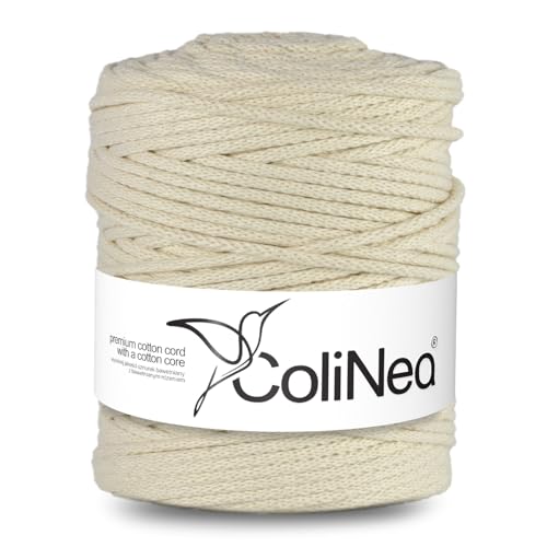ColiNea Baumwollkordel mit Baumwollkern 5 mm 200m Baumwollgarn DIY Makramee Stricken Cotton Cord ideal für Makramee Handwerk Baumwollseil für Basteln (Elfenbein) von ColiNea