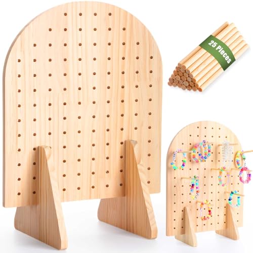 Colingmill 1 Set Schlüsselanhänger-Präsentationsständer aus Holz mit 25 Dübelstangen, ovaler Armband-Organizer für Schmuck, Bastel-Shows, Halsketten, Verkauf, 40 x 30 cm (Holz) von Colingmill