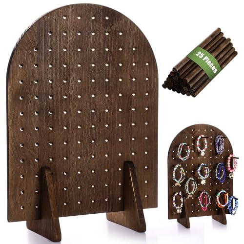 Colingmill 1 Set Schlüsselanhänger-Präsentationsständer aus Holz mit 25 Dübelstangen, ovaler Armband-Organizer für Schmuck, Bastel-Shows, Halsketten, Verkauf, 40 x 30 cm (dunkelbraun) von Colingmill