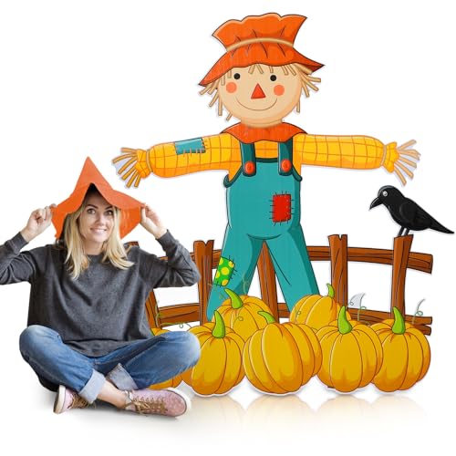 Colingmill 152 cm große Halloween-Dekoration für Thanksgiving, Herbst, Party-Dekoration, Vogelscheuche mit Kürbis, Krähe, Pappe, Stand-up-Ausschnitt, lebensgroß, männliche Vogelscheuche von Colingmill