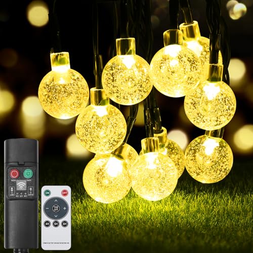 Solar Lichterkette Aussen, 12M, 50LED, 8 Modi, IP65 Wasserdicht, Kristall Kugeln Solar Lichterkette Außen, für Garten, Terrasse Deko, Terrassen, Hochzeiten, Partys, Weihnachtsdekoration, Warmweiß von Collazoey
