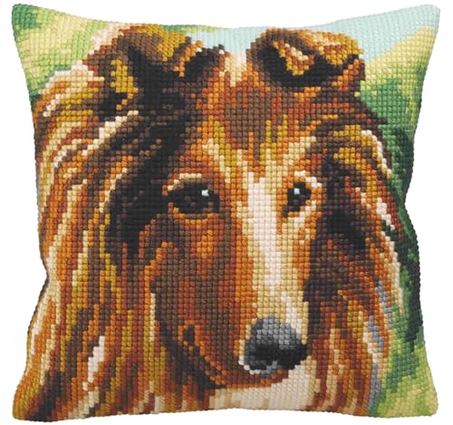 Collection d'Art Lassie - Hund Kreuzstichkissen, Baumwolle, Mehrfarbig, 40x40cm Collection d'Art Lassie - Hund Kreuzstichkissen, Baumwolle, Mehrfarbig, 40x40cm von Collection D'Art