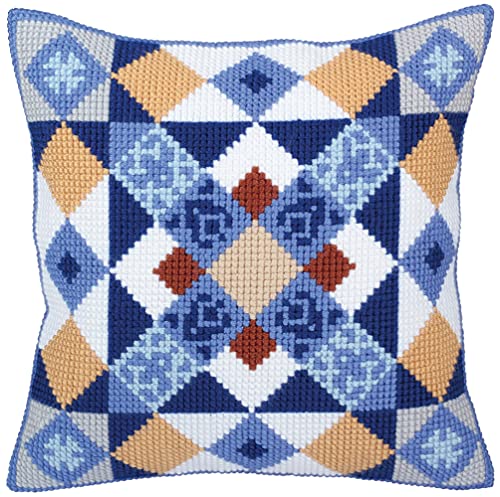Collection d'Art 5334 Majolika Kreuzstichkissen, Baumwolle, Mehrfarbig, 40x40cm von Collection D'Art