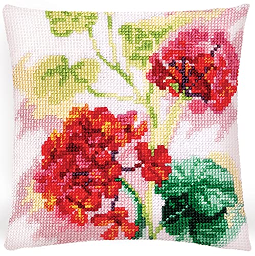 Collection d'Art 5418 Rote Geranie Stickkissen Kreuzstich-Set, Baumwolle, Mehrfarbig, 40x40cm Collection d'Art 5418 Rote Geranie Stickkissen Kreuzstich-Set, Baumwolle, Mehrfarbig, 40x40cm von Collection D'Art