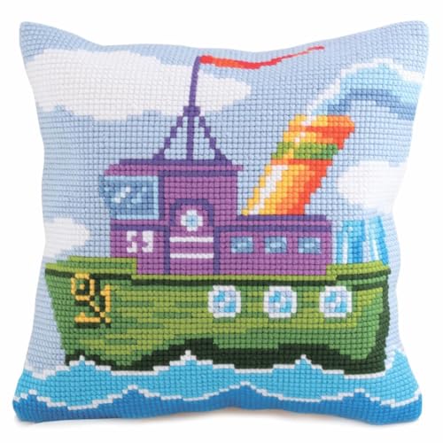 Collection d'Art Mächtiger Schlepper - Boot Kreuzstichkissen, Baumwolle, Mehrfarbig, 40x40cm Collection d'Art Mächtiger Schlepper - Boot Kreuzstichkissen, Baumwolle, Mehrfarbig, 40x40cm von Collection D'Art