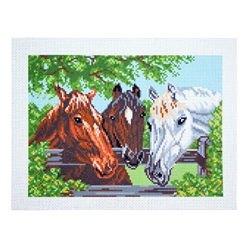 Collection d'Art PA0100 Drei Pferde Bedrucktes Aida für Kreuzstickerei, Baumwolle, Mehrfarbig, 18x24cm von Collection D'Art