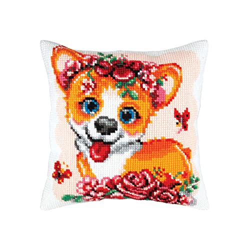Kreuzstichkissen Stickpackung Corgi-Welpe Stickbild gedruckt Kreuzstichkissen Stickpackung Corgi-Welpe Stickbild gedruckt von Collection D'Art