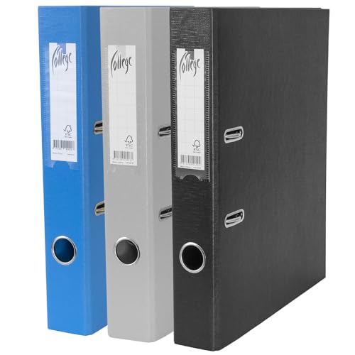 College Ordner breit für DIN A4, 3er Pack, 4.5 cm, Hochwertiger PP-Kunststoff Aktenordner in Schwarz-Blau-Grau – Ideal für Bürobedarf, Schulunterlagen & DIN A4 Dokumentenmanagement von College